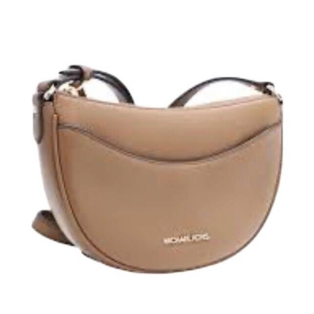 Michael Kors Dover Small Luggage Pebbled Leather Half Moon Crossbody Bag Purse